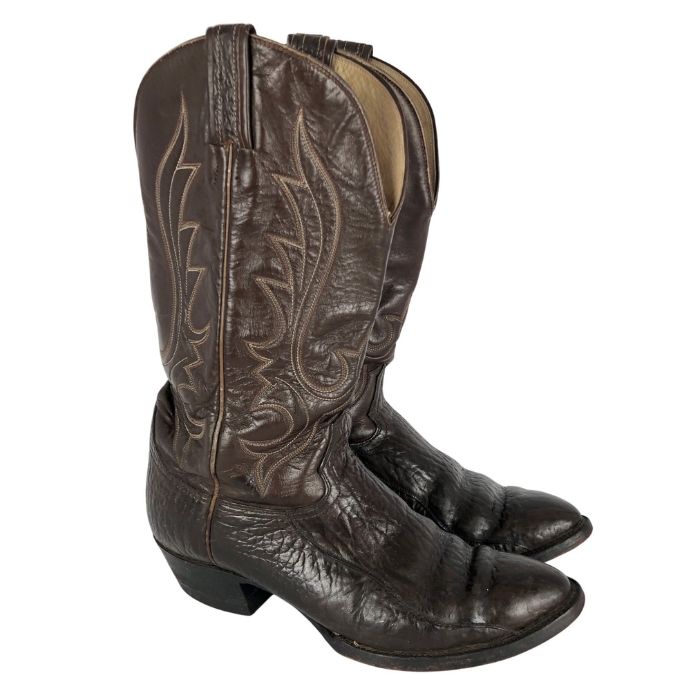 VTG HONDO BOOTS Men's 9.5 D Brown Bullhide Leather Western Cowboy Boots 7004